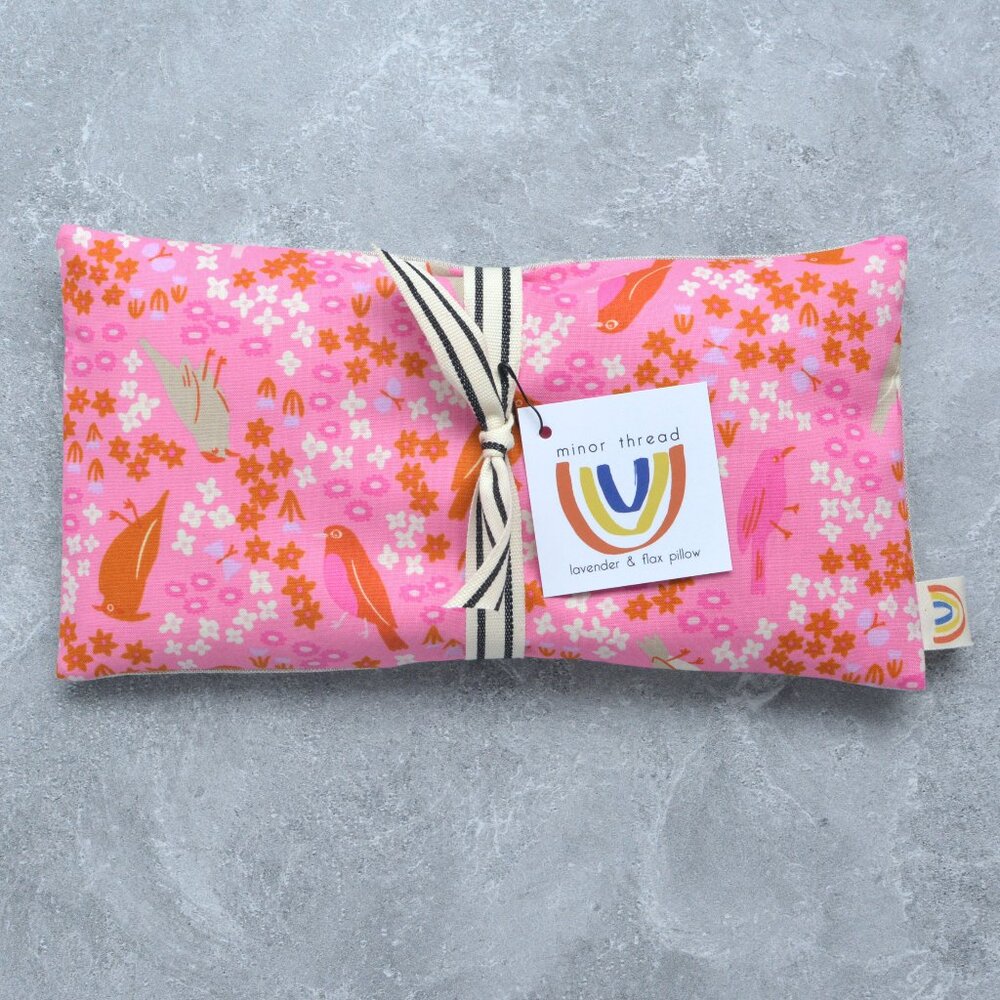 Backyard Birds Pink Floral Cotton Weighted Eye Pillow Hot/Cold Pack